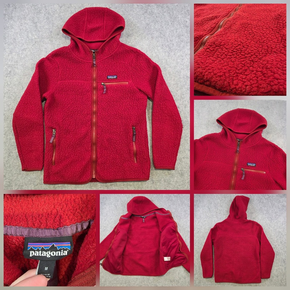 Patagonia Retro Pile Fleece Hoody Womens Medium Red Sherpa Full Zip Jacket